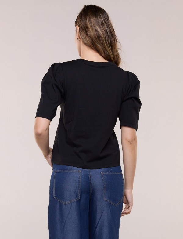 Remera De Algodón Con Mangas Abullonadas NEGRO