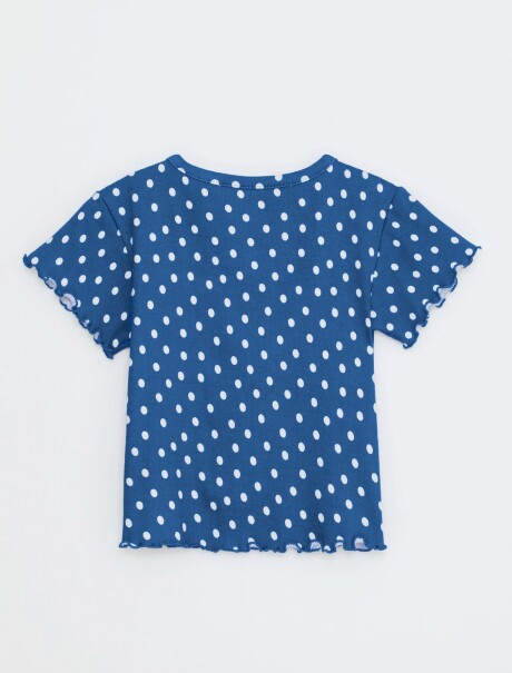 BLUSA CON ESTAMPADO EN TELA ACANALADA AZUL