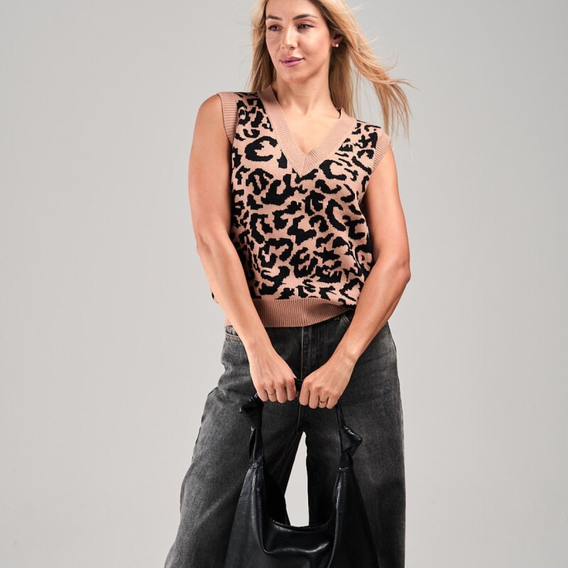 Chaleco Animal Print Slowly Beige/black