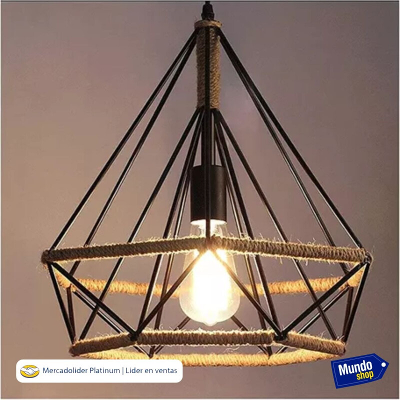 Lampara Colgante Diamante De Techo Decorativo Cuerda Metal Negro