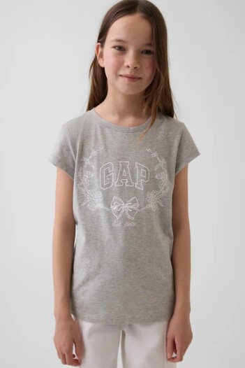 Remera Gráfico Manga Corta Niña Light Heather Grey B08