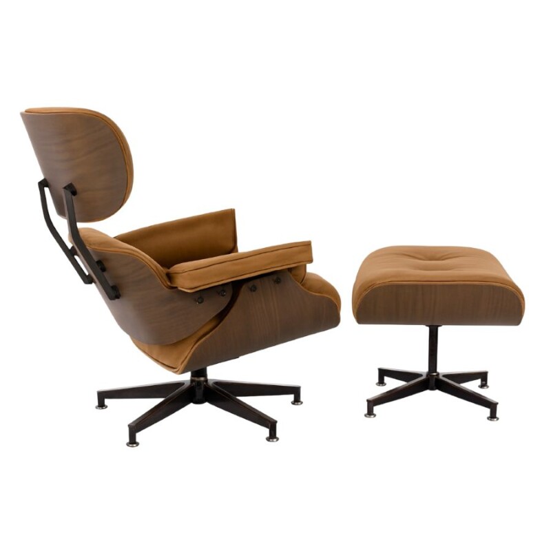 POLTRONA CHARLES EAMES CON APOYA PIE - TAPIZADA EN CUERO MARRON POLTRONA CHARLES EAMES CON APOYA PIE - TAPIZADA EN CUERO MARRON