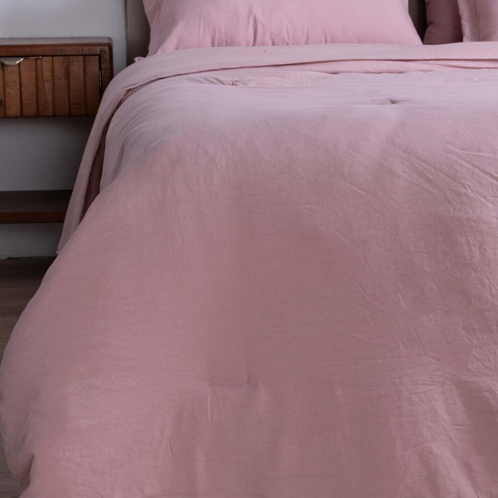 SET ACOLCHADO 1 PLAZA POLIESTER ROSA PREWASHED