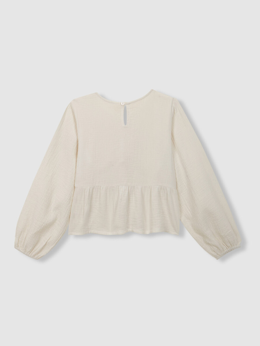 Blusa Frunce Lazo Blanco Roto