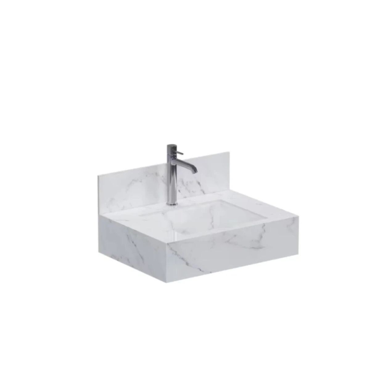 Mueble De Baño Suspendido De Porcelanato Blanco Calacata Napoles 60 Cm Con Bacha Incorporada 