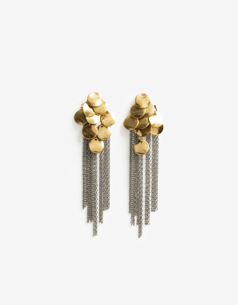 Aros Colgantes Largos Metal Aros Colgantes Largos Chapitas De Metal - Combinacion Bicolor