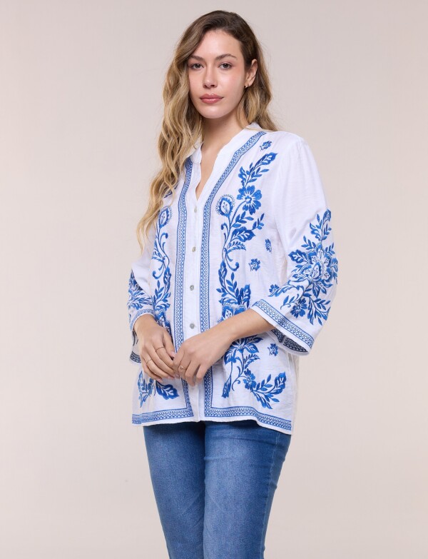 Blusa Bordado Floral BLANCO/AZUL