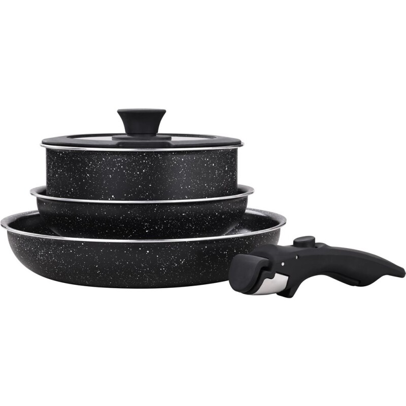 Juego de Batería de Cocina 5 Piezas con Mango Desmontable Cerámica Negra JUEGO BAT. 5 PIEZAS. MANGO DESMONTABLE CERAM.NEGRO