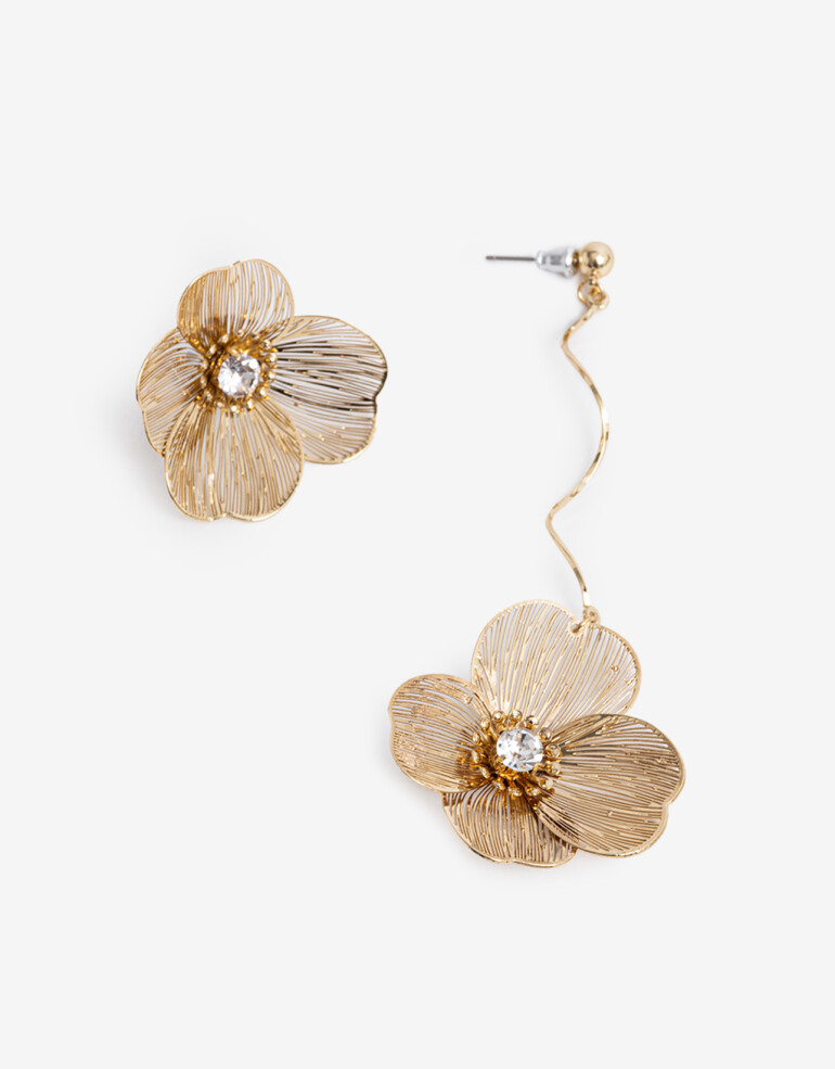 Aros Colgantes Largos Metal Aros Colgantes Flores - Dorado