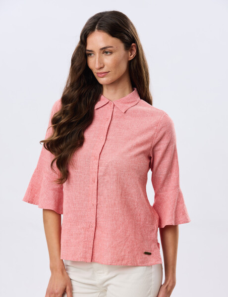 CAMISA DE LINO CON VOLADOS Ladrillo