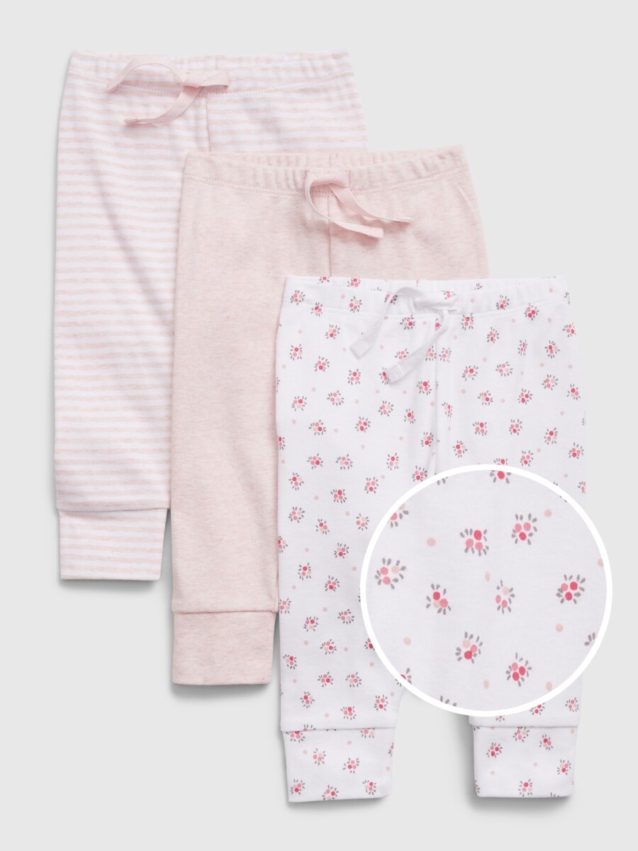 Pantalón Algodón Orgánico Pack X 3 Bebé - Light Pink Floral 
