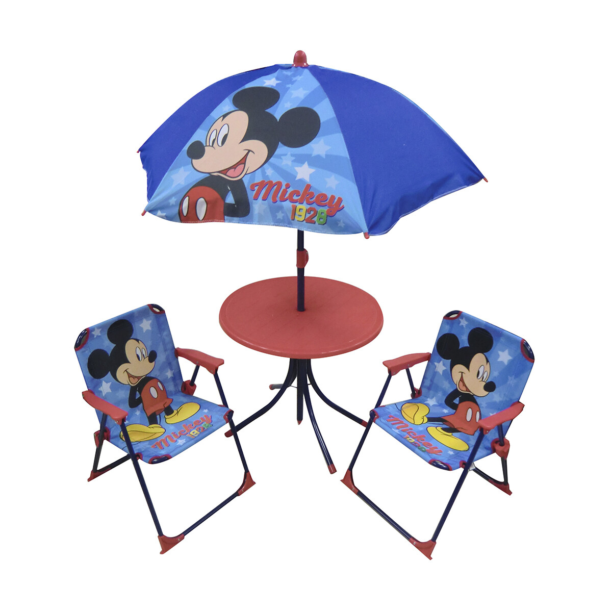 Set Jardín Mickey 4 Piezas: 2 sillas, 1 Mesa y 1 Sombrilla 