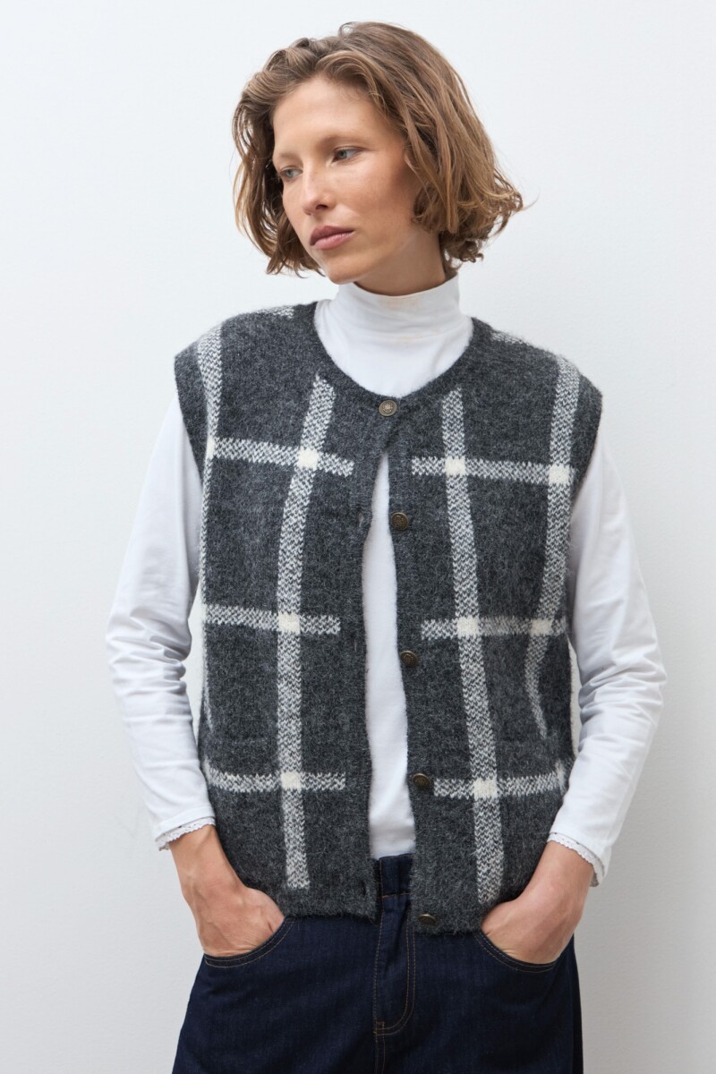 Chaleco jacquard cuadros gris oscuro