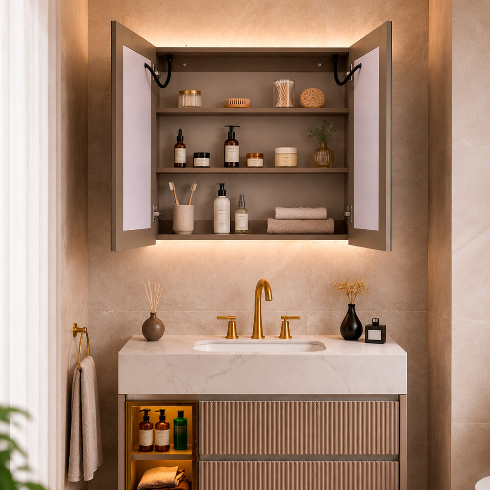 CONJUNTO DE BAÑO HABITARE MODELO LT2000-80M / MUEBLE + BACHA + ESPEJO C/ LUZ LED - 80 cm Conjunto De Baño Habitare Modelo Lt2000-80m / Mueble + Bacha + Espejo C/ Luz Led - 80 Cm
