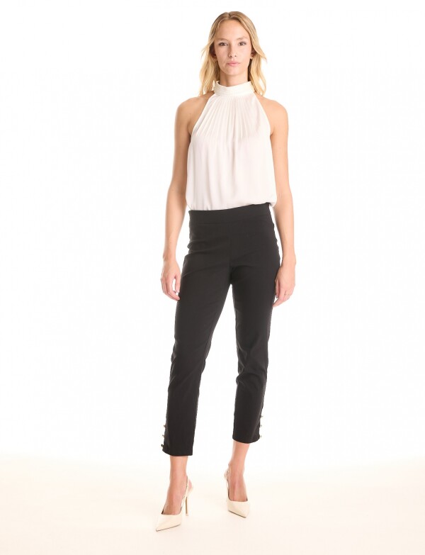 Pantalon Calce Slim & Detalle De Botones Dorados NEGRO