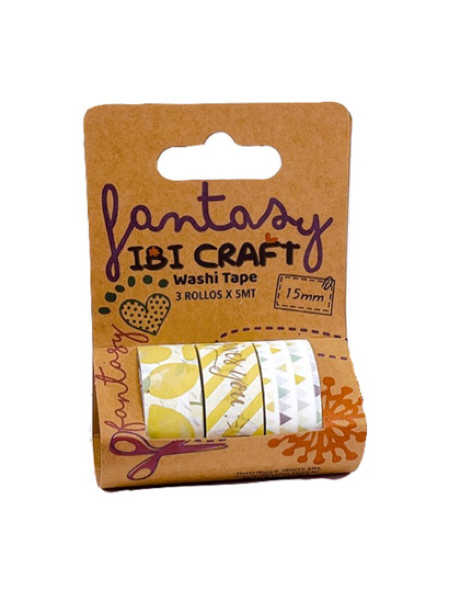 Cinta washi 1,5 cm. x 5 mts paquete x 3 - TONOS LIMON 