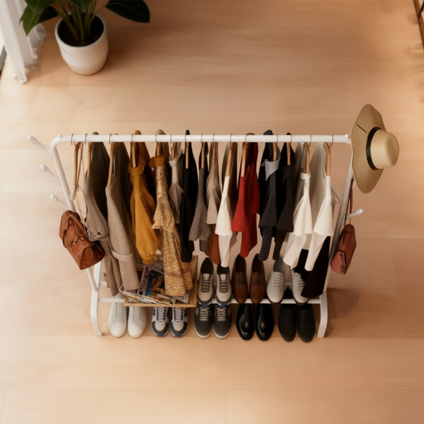 Perchero Para Ropa Con Perchas Ganchos Armario de Metal con Estante Zapatero Imback Color Blanco Perchero Para Ropa Con Perchas Ganchos Armario de Metal con Estante Zapatero Imback Color Blanco