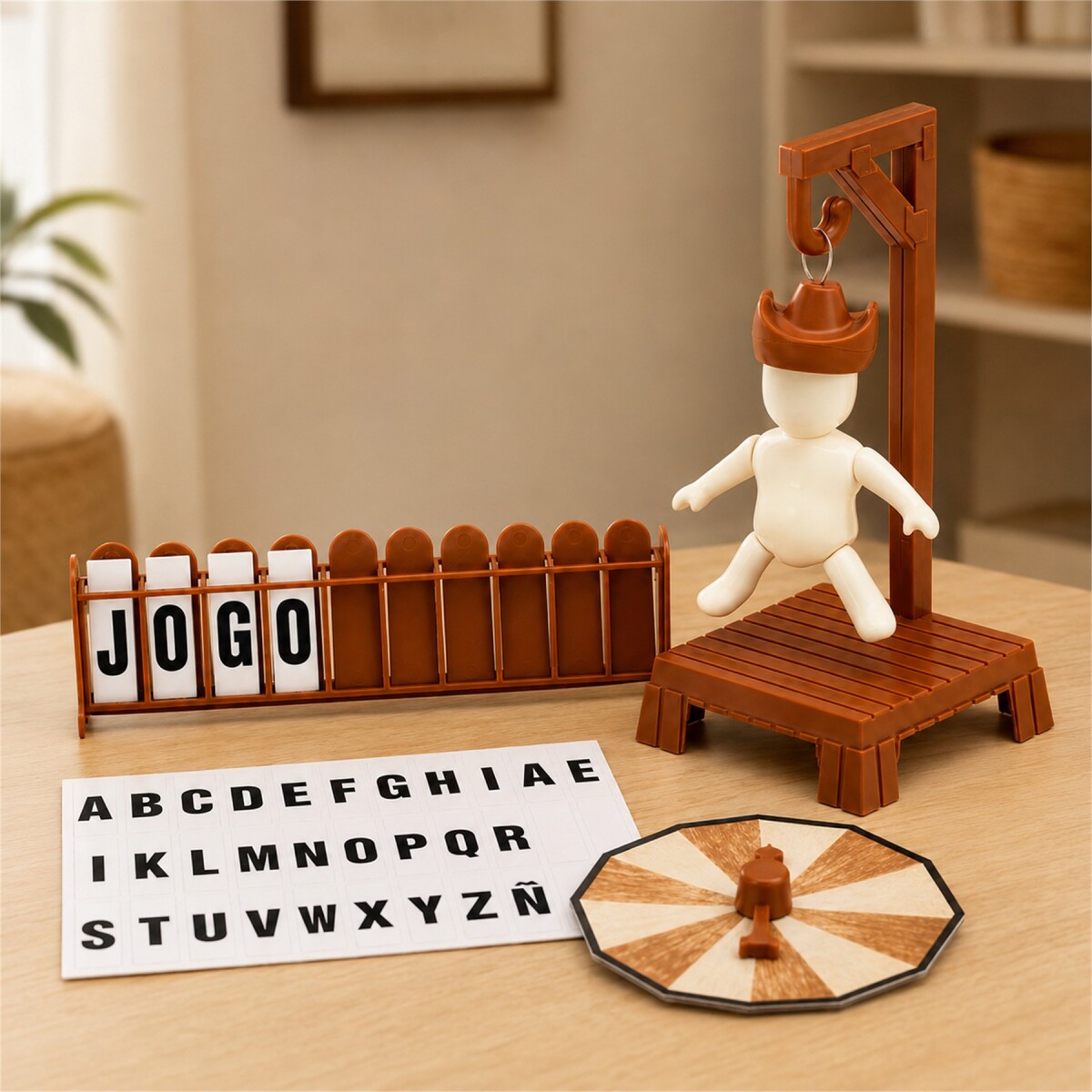 Juego de Mesa Ahorcado con Letras y Piezas de Encastre - Marrón 