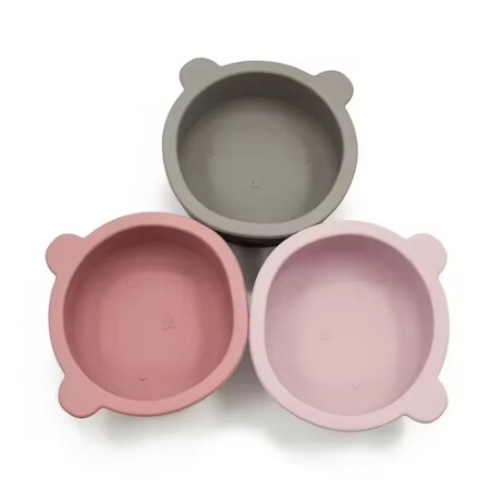 Bowl Tazón Irrompible Diseño Oso p/ Comida Bebé en Silicona Azul Grisáceo