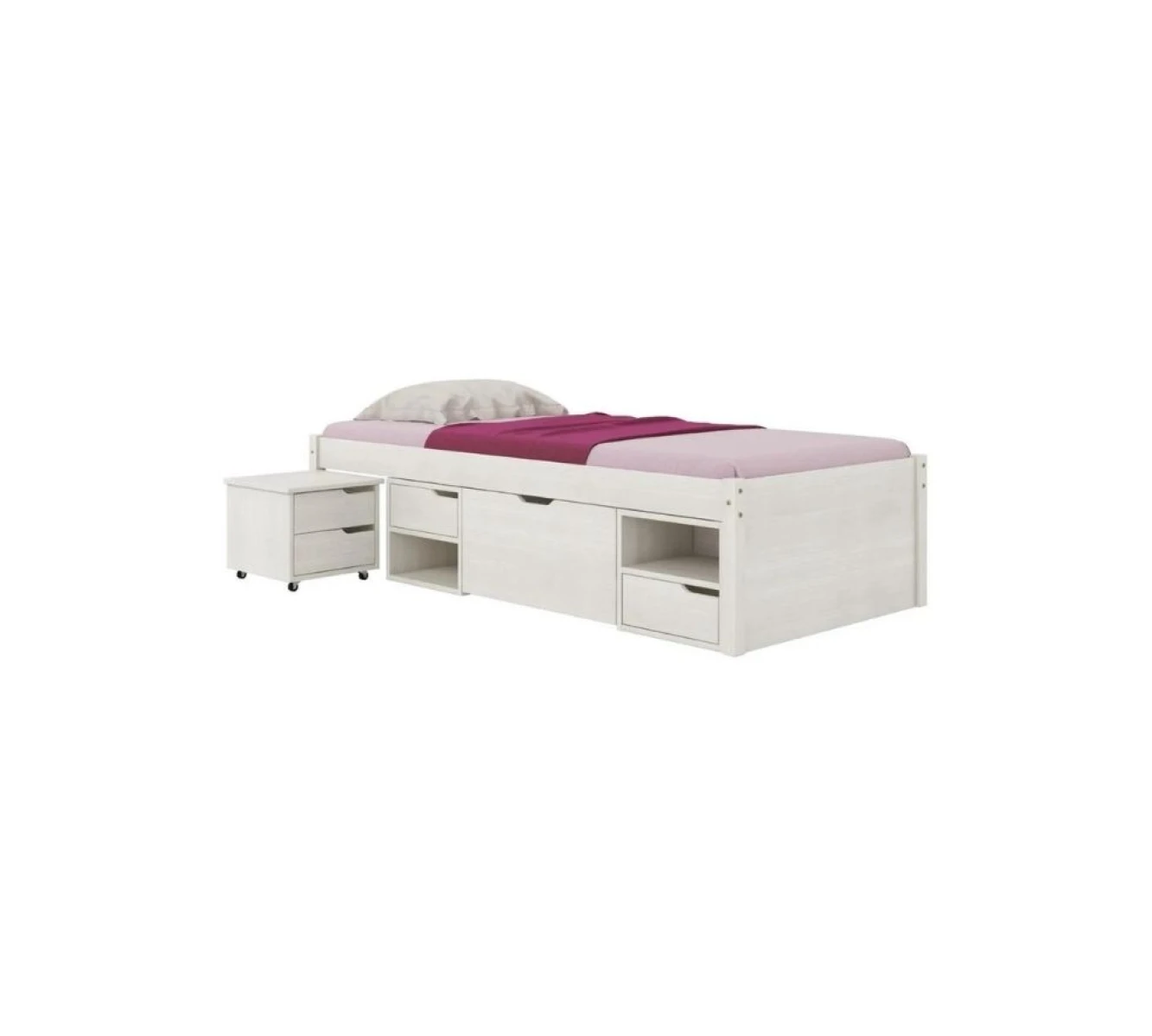 Cama Madera Maciza Con Cajones - 1 plaza - Linea charme - Blanco 