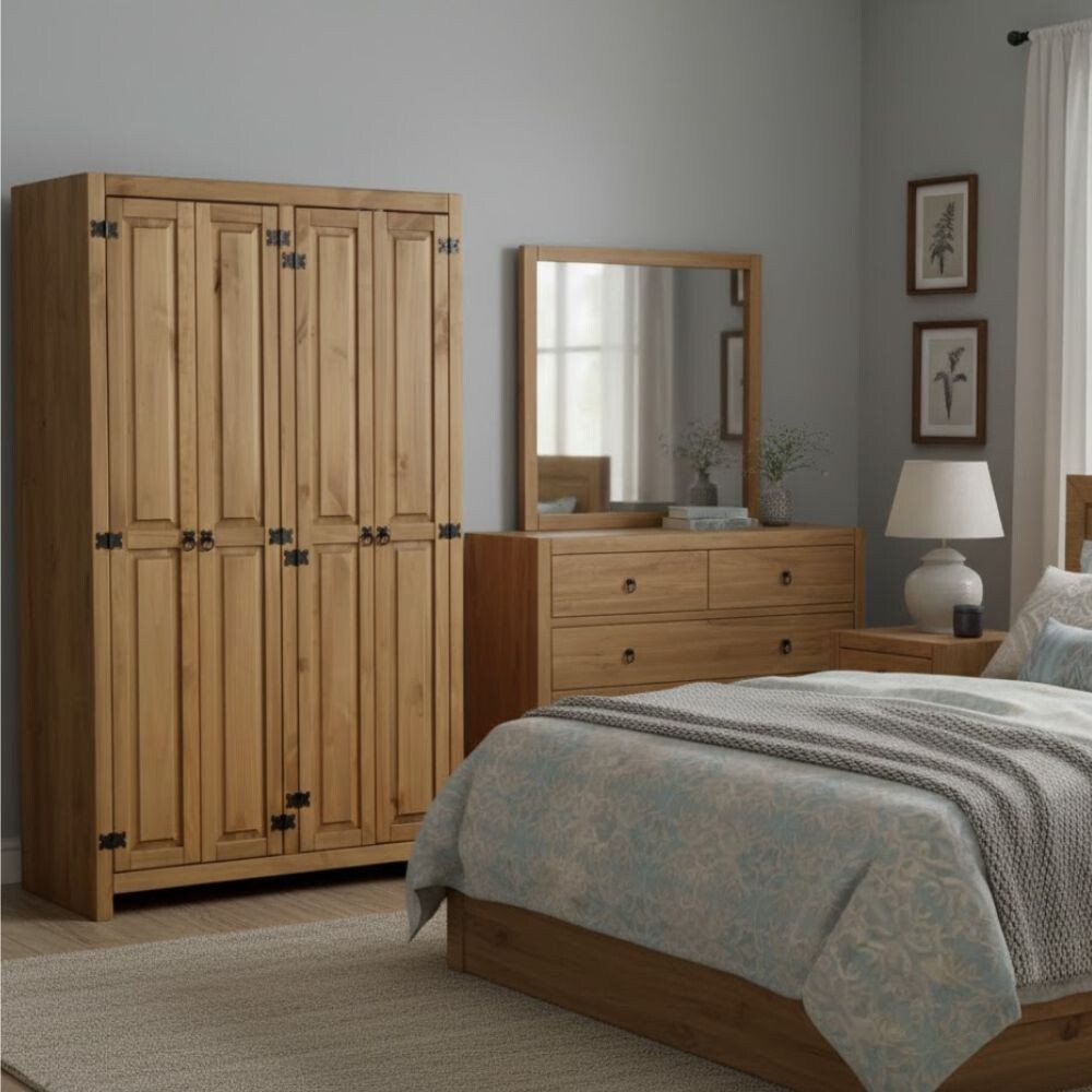 ROPERO 4 PUERTAS GUARDARROPA ARMARIO PLACARD CLOSET EN MADERA MACIZA - LINEA MEXICANA COLOR MADERA