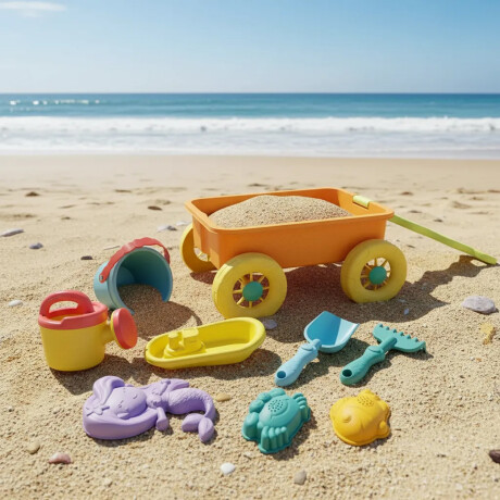 Set Juego De Playa Infantil C/Carretilla Moldes 10 piezas Naranja/amarillo