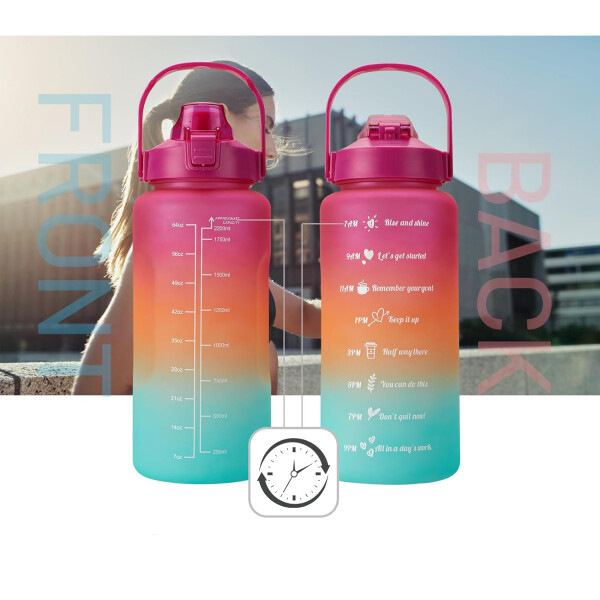 Set X2 Botella De Agua Deportiva 2L + 800 ML MotivacionaL Variante Color Magenta