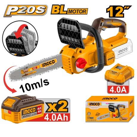 MOTOSIERRA A BATERIA P20S 20V 12" + 2 BATERIAS 4.0AH + CARGA AMARILLO-NEGRO