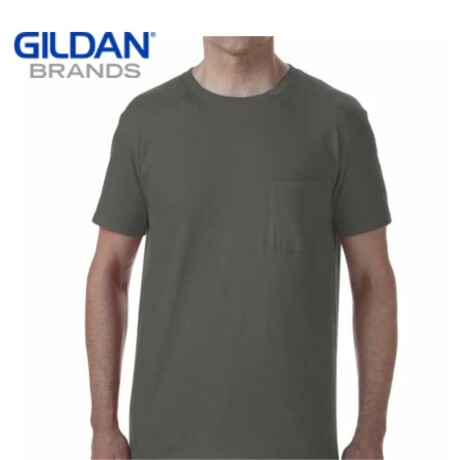 Camiseta Básica Gildan Con Bolsillo Gris humo