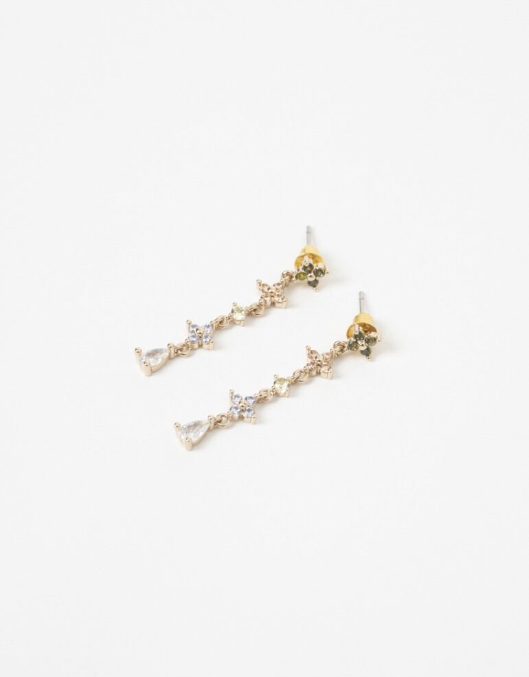 Aros Colgantes Largos Strass Aros Colgantes Con Cubic Zorconia - Dorado