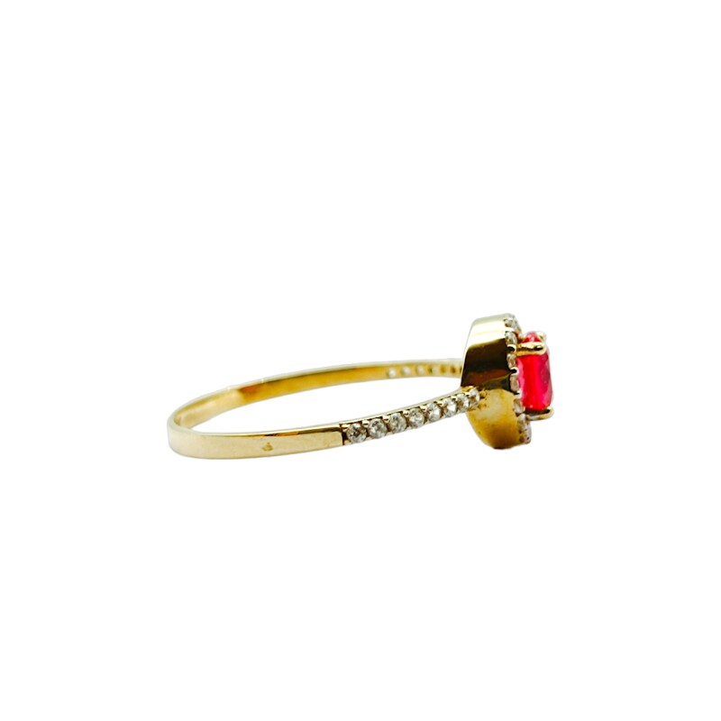 Anillo Halo-Oro Bajo-Piedra Rubí y Zirconias-AN8143 conpiedra