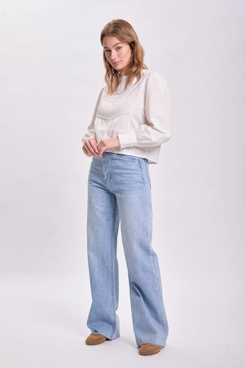 Pantalón jean wide leg - Azul Claro 