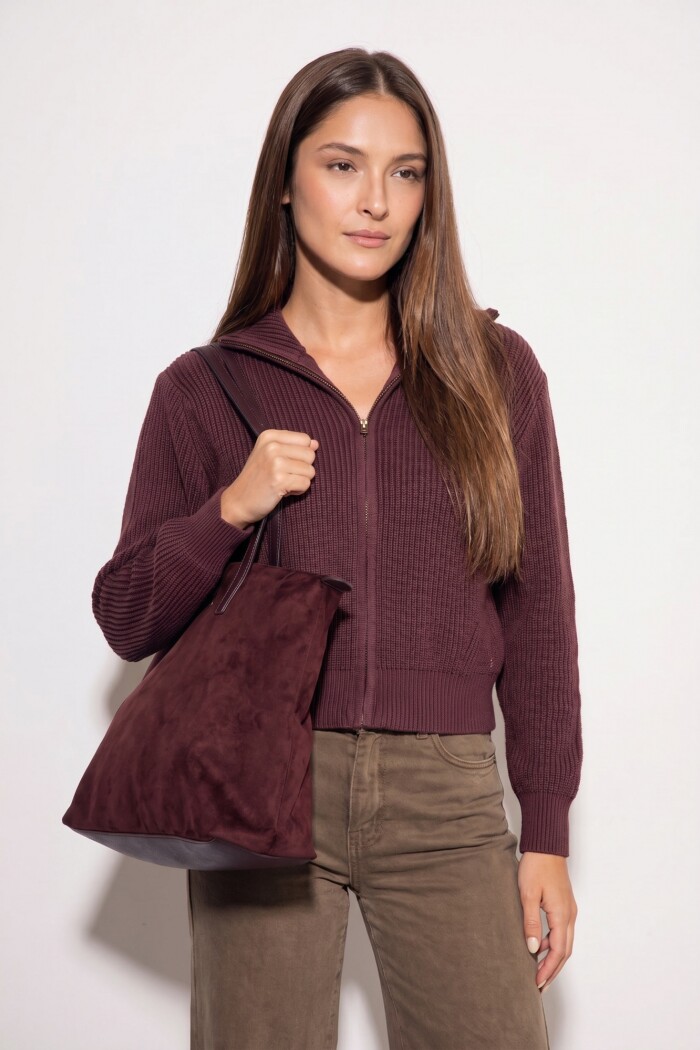 Campera Tejida Algodon Burdeos