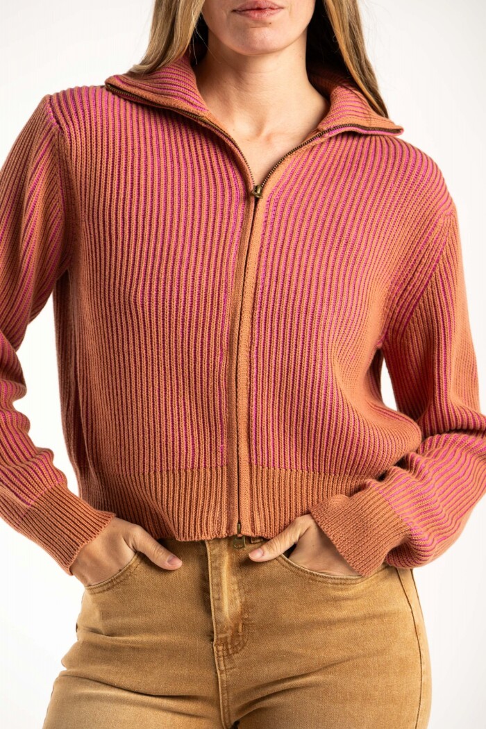 Campera Tejida Algodon Rosa/mocha
