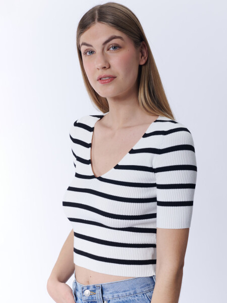 Remera Punto Rib Rayas Blanco