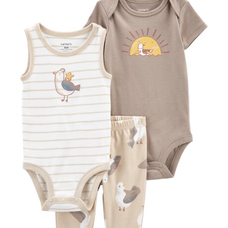 Set Carters 3 Piezas Pantalón y 2 Bodies Algodón Pájaro KHAKI