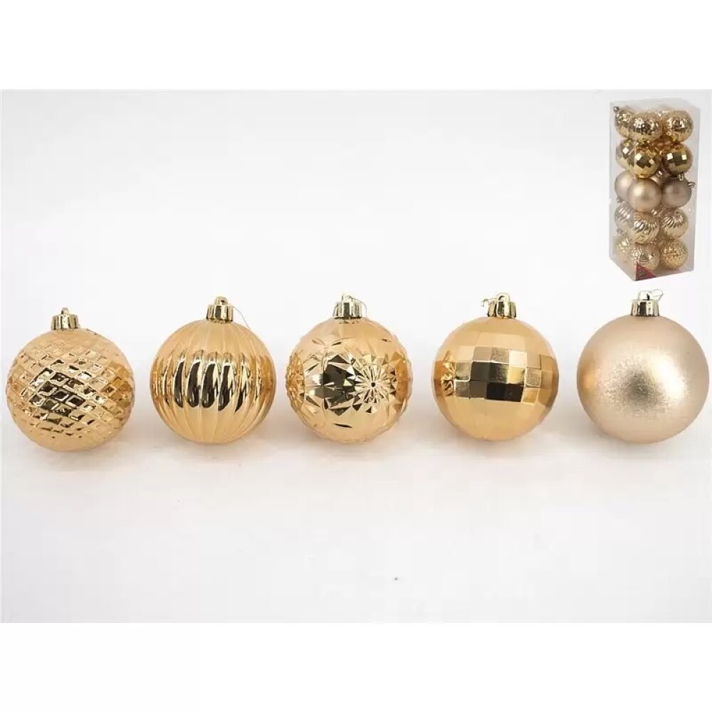 Esferas Navideñas Oro 7 cm – Pack x20 GE SET 20 BOLAS DE NAVIDAD 7CM ORO