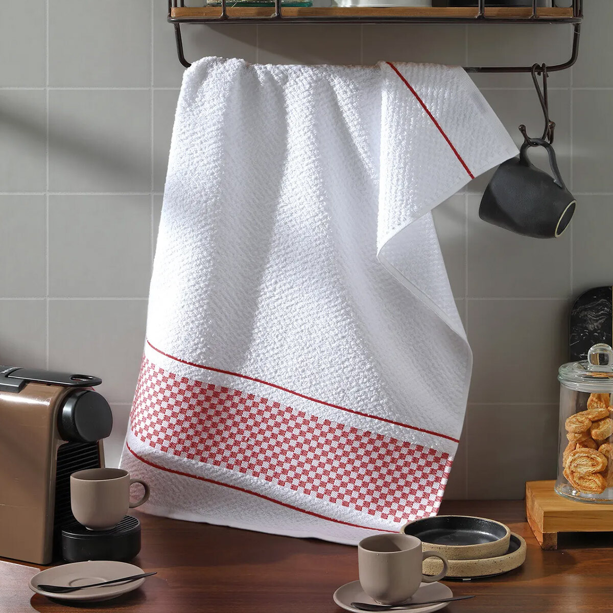 Repasador Dohler Victoria Jacquard 45 x 70 cm - BCO/ROJO 