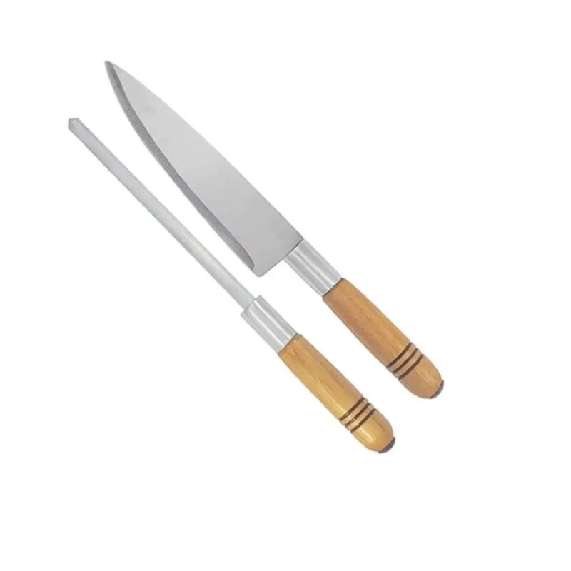 Set Asador de Cuchillo y Chaira con Mango de Madera – 2 Piezas SET ASADOR CUCH + CHAIRA MANGO MADERA