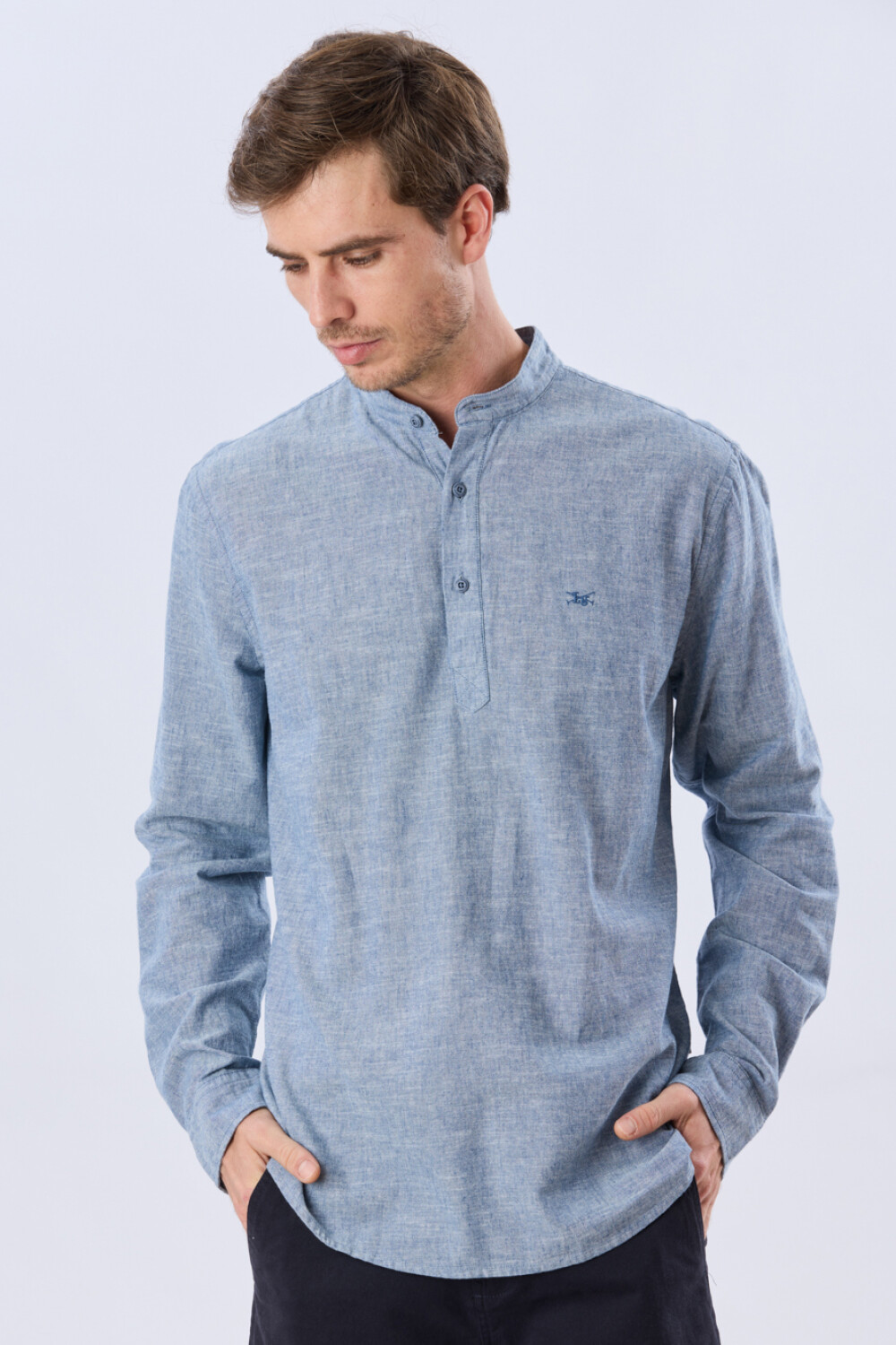 CAMISA LISA DE LINO CUELLO MAO Denim