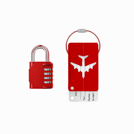 Set de candado de combinación e identificador de valija Rojo