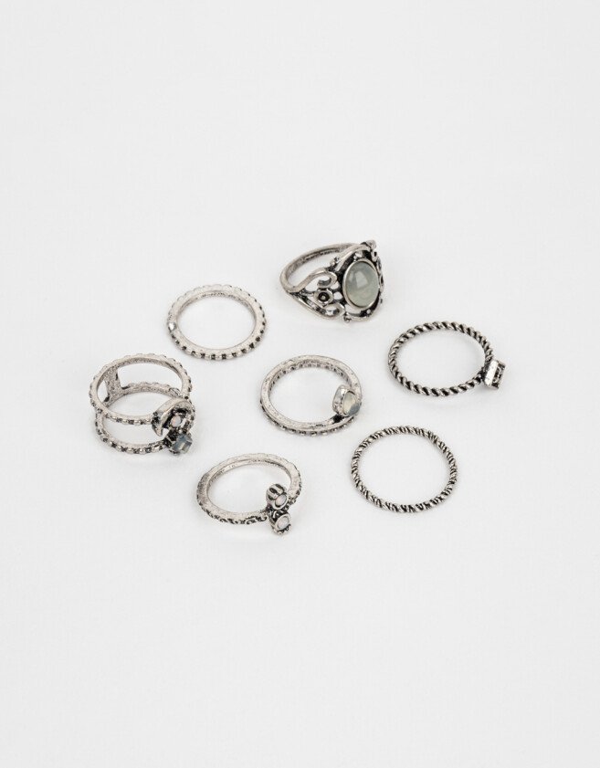 Sets Anillos Antique Silver Set De Anillos Metálicos - Plateado Antique Silver
