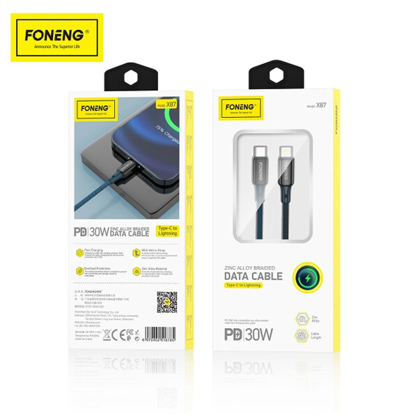 Cable De Datos Foneng X87 Usb Tipo C A Lightning CABLE FONENG X87 TIPO IPHONE