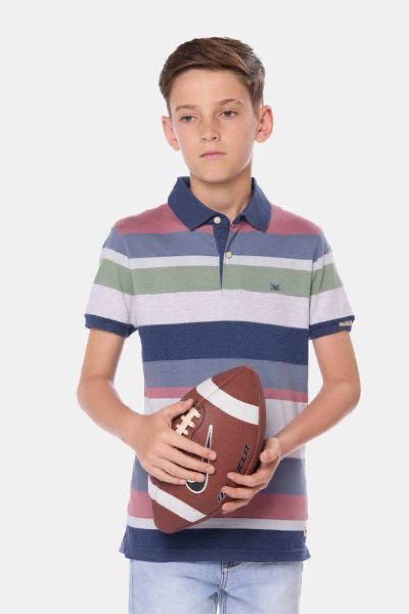 REMERA POLO RAYADA - Rosado 