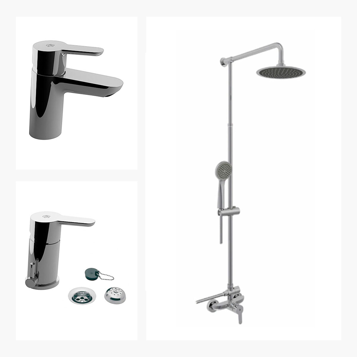 JUEGO COMPLETO DE GRIFERIA, INCLUYE BARRAL DE DUCHA,LAVATORIO BAJO Y BIDET LINEA PUELO FV 