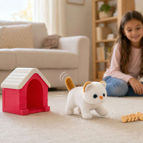 Gatito de peluche con casita y accesorios Marron