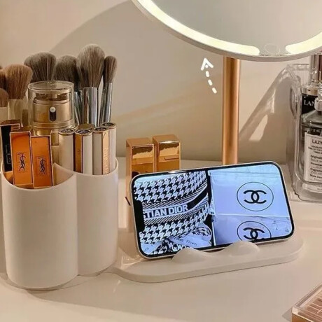 Espejo de tocador con organizador y luz LED Blanco