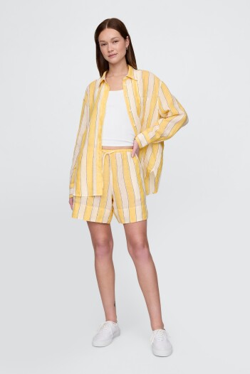 Short De Lino Pull On Mujer Yellow Stripe