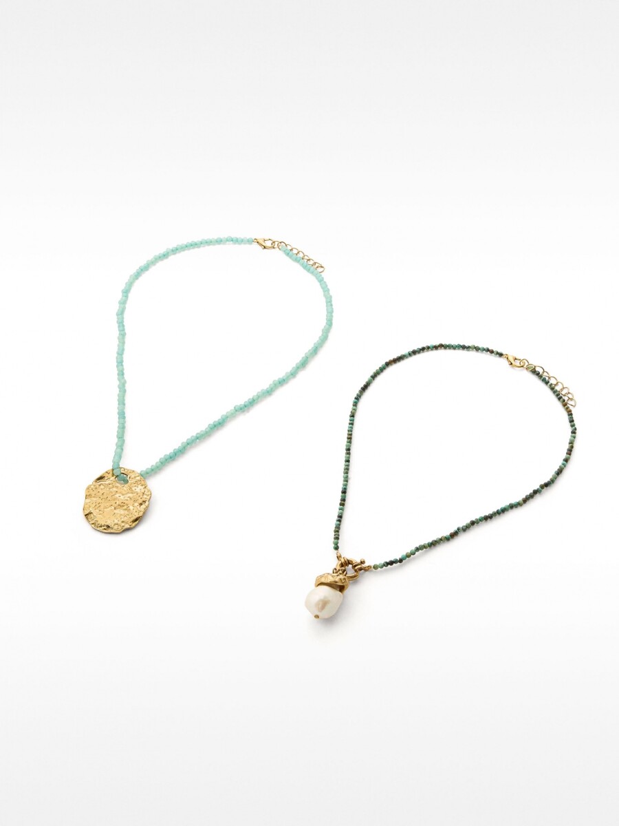 Set De Collares De Piedras Con Perla azul