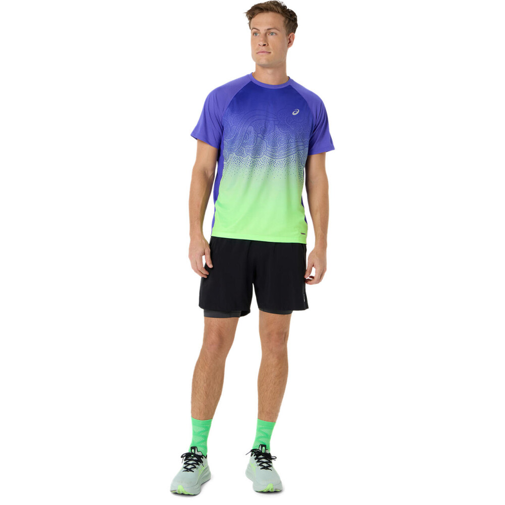 Polos Running Road Fade SS Top Hombre Cobalt Burst/illuminate Green